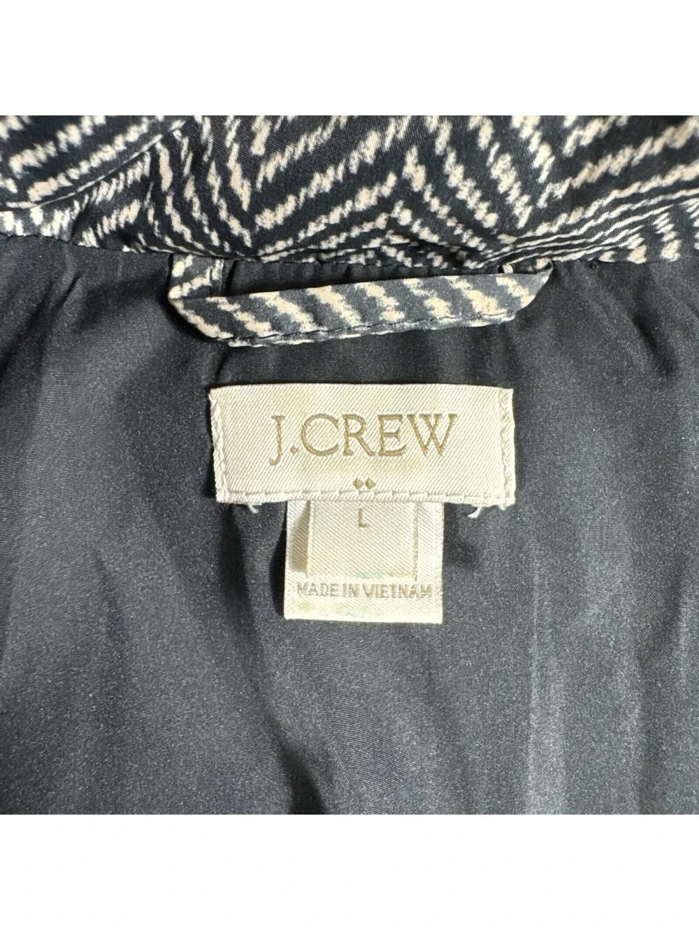 J.Crew Women Black Ivory Excursion Herringbone Quilted Insulated Puffer Vest L